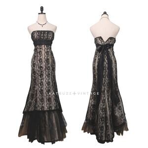 Vintage Niki Livas Prom Dress Maxi Gown 2 Black Lace Empire 90S Y2K Goth Mermaid